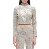 Deals ❤️ Maje Laneli Velvet Floral Sequined Top Silver 🔔 -Women's dress Shop unnamed file 193