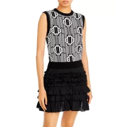 New 😉 Maje Sleeveless Patterned Sweater - 150th Anniversary Exclusive Ecru Black 😉 -Women's dress Shop unnamed file 268