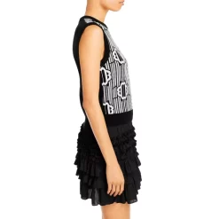 New 😉 Maje Sleeveless Patterned Sweater - 150th Anniversary Exclusive Ecru Black 😉 -Women's dress Shop unnamed file 270