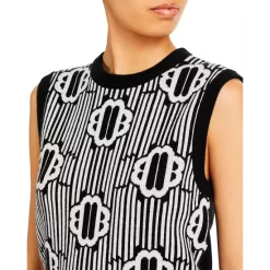 New 😉 Maje Sleeveless Patterned Sweater - 150th Anniversary Exclusive Ecru Black 😉 -Women's dress Shop unnamed file 271