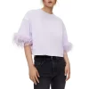 Discount 😍 Maje Plume Feather Trim Tee Purple 🥰 -Women's dress Shop unnamed file 310