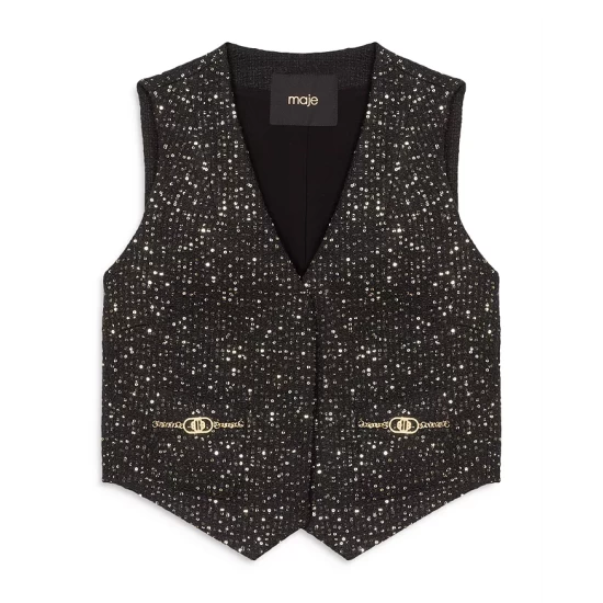 Discount π Maje Vitosele V Neck Jewel Detail Sweater Vest Black β€οΈ 6 Discount π Maje Vitosele V Neck Jewel Detail Sweater Vest Black β€οΈ - Image 4