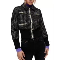 New 🧨 Maje Bopieste Cropped Tweed Jacket Black 💯