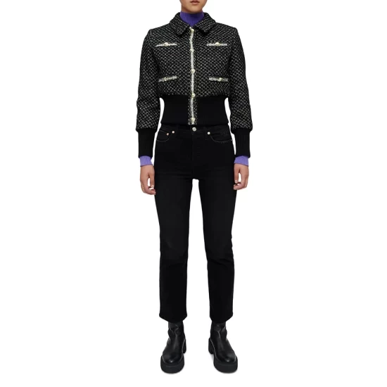 New 𧨠Maje Bopieste Cropped Tweed Jacket Black π― 4 New 𧨠Maje Bopieste Cropped Tweed Jacket Black π― - Image 2