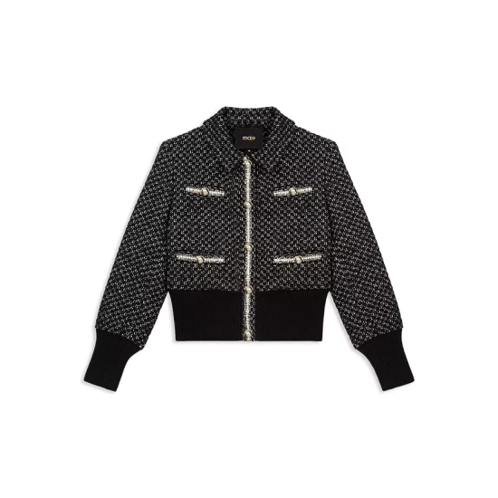 New 𧨠Maje Bopieste Cropped Tweed Jacket Black π― 6 New 𧨠Maje Bopieste Cropped Tweed Jacket Black π― - Image 4