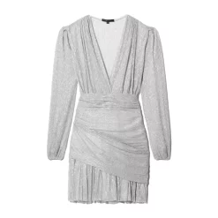 Outlet 😍 Maje Semi Sheer Ruched Mini 👗 Dress - 150th Anniversary Exclusive Silver 🔔 -Women's dress Shop unnamed file 456