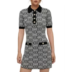 Outlet ❤️ Maje Risola Patterned Fitted 👗 Dress Black White 👏