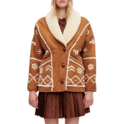 Women's dress Shop 31 Promo π Maje Gaboul Embroidered Shearling π§₯ Coat Camel π