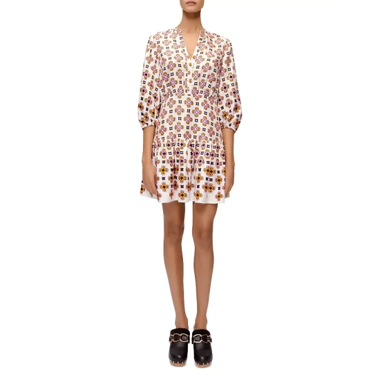 Cheap π₯ Maje Romea Printed Silk π Dress Tiles Ecru π 3 Cheap π₯ Maje Romea Printed Silk π Dress Tiles Ecru π