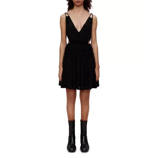 Discount π₯ Maje Roany Deep V Neck Velvet Voile π Dress Black π 3 Discount π₯ Maje Roany Deep V Neck Velvet Voile π Dress Black π