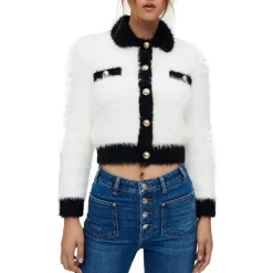 Best Sale 🤩 Maje Muffy Cropped Cardigan Black White ✔️