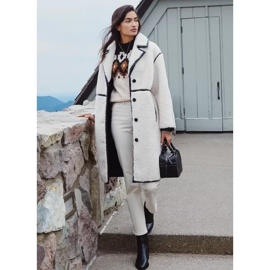 Buy π Maje Glosse Faux Fleece Piped π§₯ Coat Ecru π 4 Buy π Maje Glosse Faux Fleece Piped π§₯ Coat Ecru π - Image 3