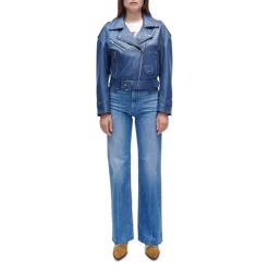 Wholesale ⌛ Maje Blum Leather Moto Jacket Blue 😀