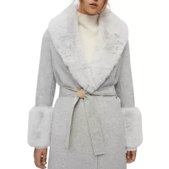 Cheap 😀 Maje Galaxyru Faux Fur Trim 🧥 Coat Gray Beige 🎁 -Women's dress Shop unnamed file 78