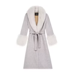 Cheap 😀 Maje Galaxyru Faux Fur Trim 🧥 Coat Gray Beige 🎁 -Women's dress Shop unnamed file 79