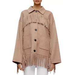 Promo 🎉 Maje Grinchi Fringe Jacket Camel 💯