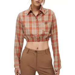 Wholesale π€© Maje Cavellino Check Print Cropped π Shirt Orange π€©