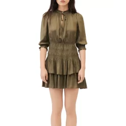 New 🎉 Maje Radji Smocked Mini 👗 Dress Khaki 🛒